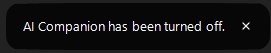 Message confirming AI Companion was turned off