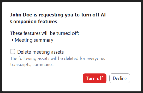 Dialog box requesting disabling of AI Companion features