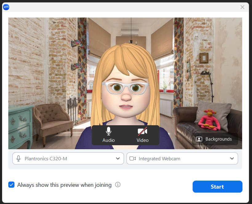 camera preview image shown before joining a Zoom meeting