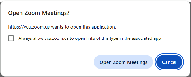 dialog box asking for permission to run the desktop client
