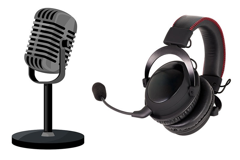 image of desk microphone and headset for use with Zoom calls