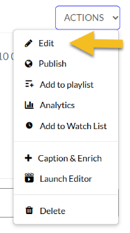 A screen capture shows the option for editing a Kaltura-hosted file