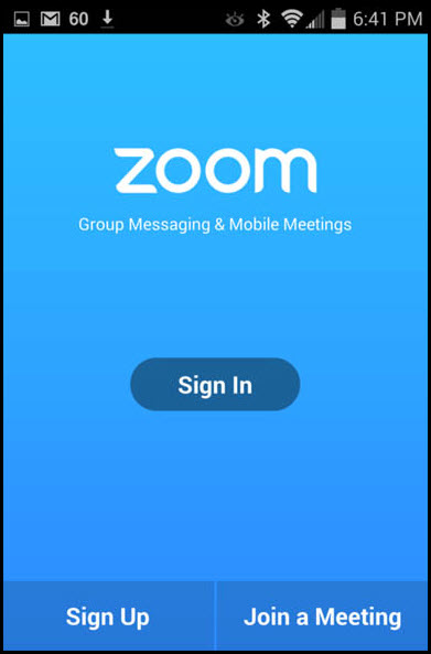 Image of the Zoom Mobile sign in screen