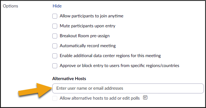 Image of settings screen for meeting hosts