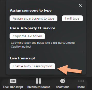 Image of live transcriptions recording options screen