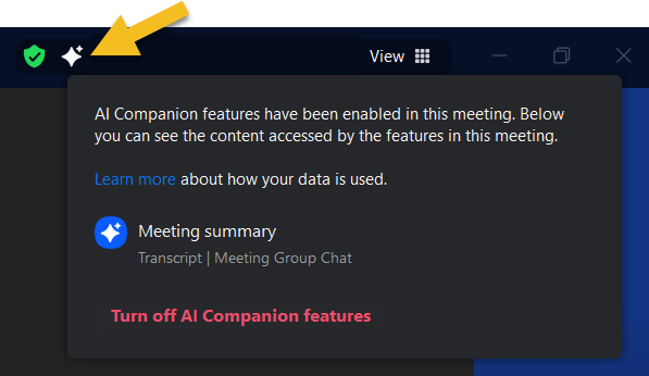 indicator showing currently in-use AI Companion features