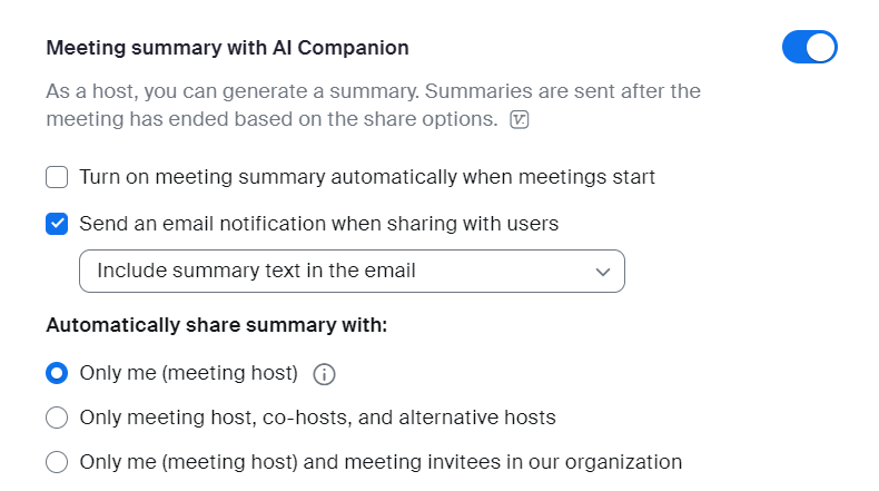 user setting controlling who gets a copy of the Meeting Summary