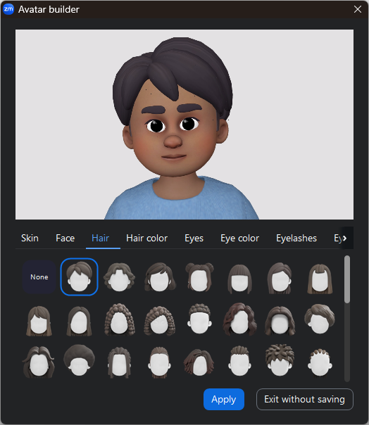 interface for customizing a Zoom avatar