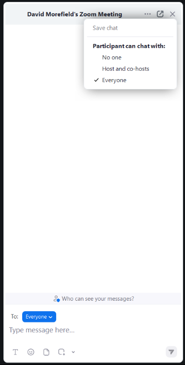 interface for deciding who can chat with whom in a Zoom meeting